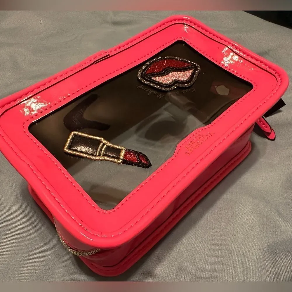 Victoria's Secret Cosmetic Case Clear Pink Patches Beauty Travel Makeup …